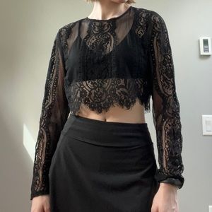 Black Sheer Lace Long Sleeve - Size S